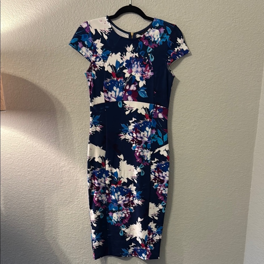 Felicity & Coco Blue and White Sheath Midi Dress